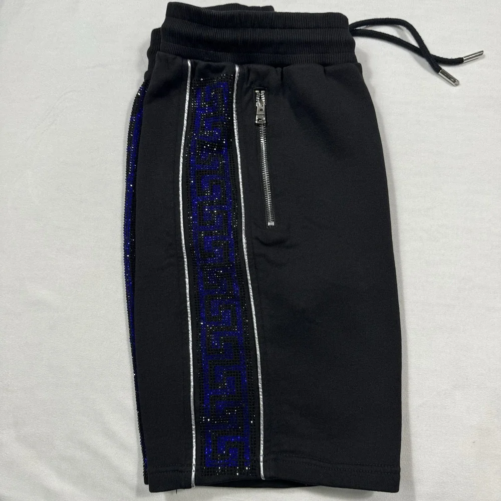 Avenue George V Paris Blue Rhinestone Studded‎ Sides Mens Medium Black Shorts